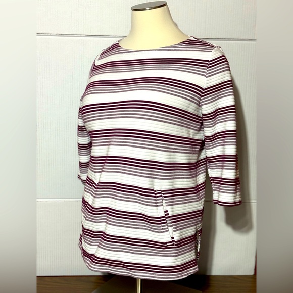Liz Claiborne XXL Ladies pull on stripped top w/kangaroo pocket 28”L 22” p2p - Picture 7 of 9